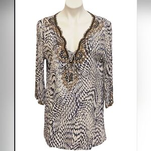 Soft Surroundings Blue and White Patterned Blouse